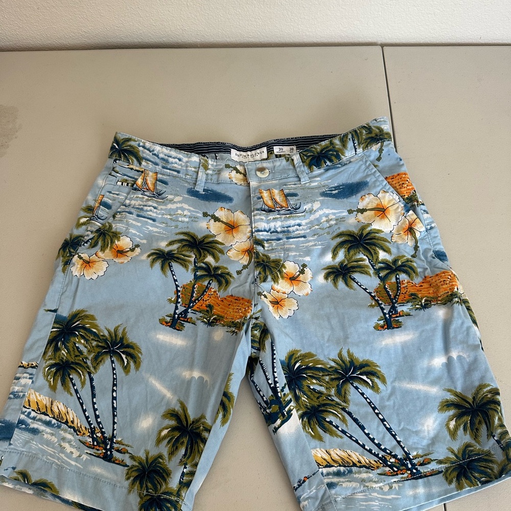 Denim & Flower Blue Tropical Shorts